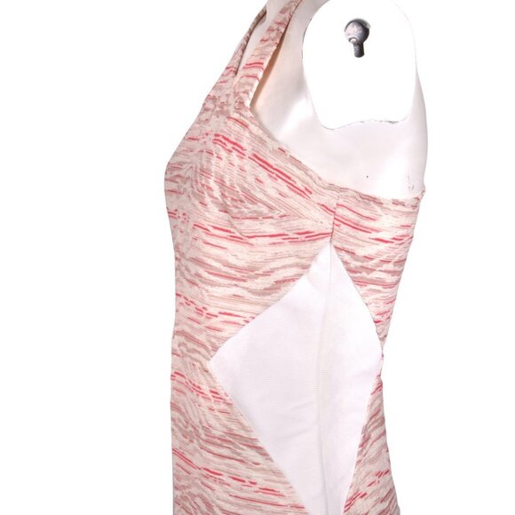 AS by DF Woven Short Dress Halter Neck Stretch Mesh Side Panel Cream Red Tan - Picture 5 of 9